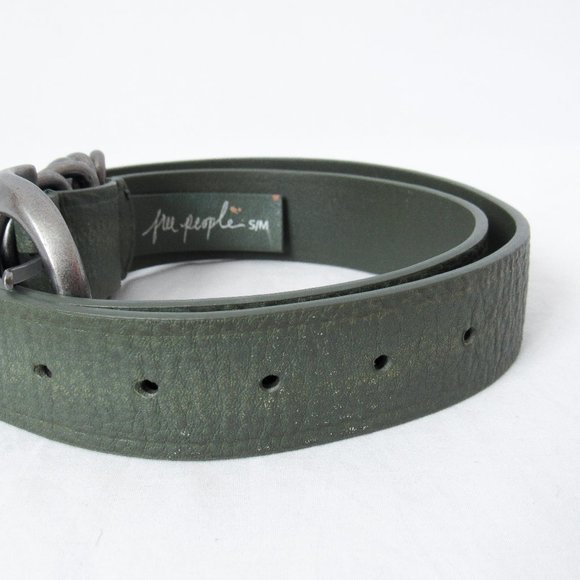 FREE PEOPLE Green Leather Belt Ring Hardware Utility Chic Size- S/M women’s - Picture 4 of 13